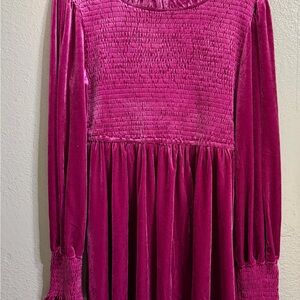JODIFL Fuchsia Velvet Smocked Dress